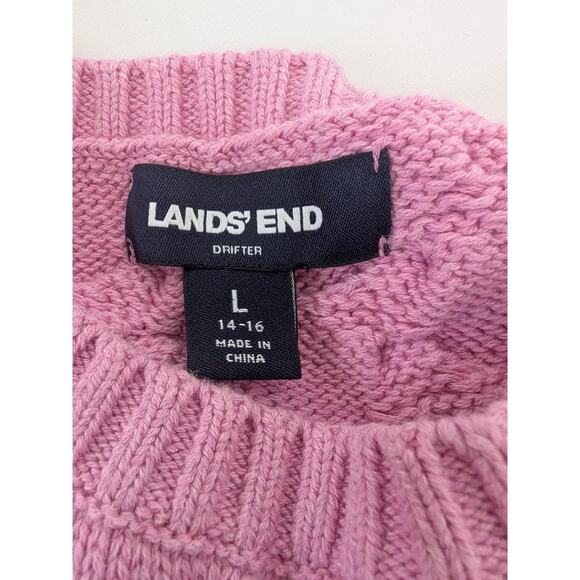 Lands End Sweater Womens Large Pink Cableknit Drifter Fisherman Cotton Academia - Picture 4 of 8
